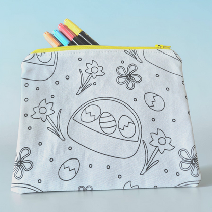 Color-Your-Own Easter Zipper Pouch - silver makeup bag, handmade pot holders, natural body lotion, loofah goat milk soap, cosmetic bag, handmade bags, purse - Frances Farm &amp; Craft, LLC