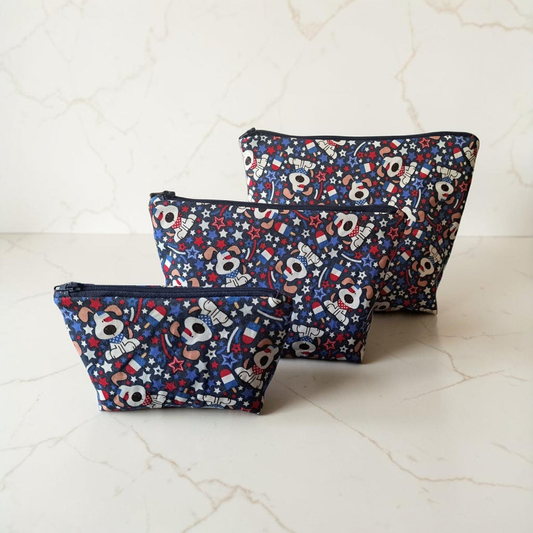 Star Spangled Puppy - Makeup Bag/ Cosmetic Bag (Different Sizes)