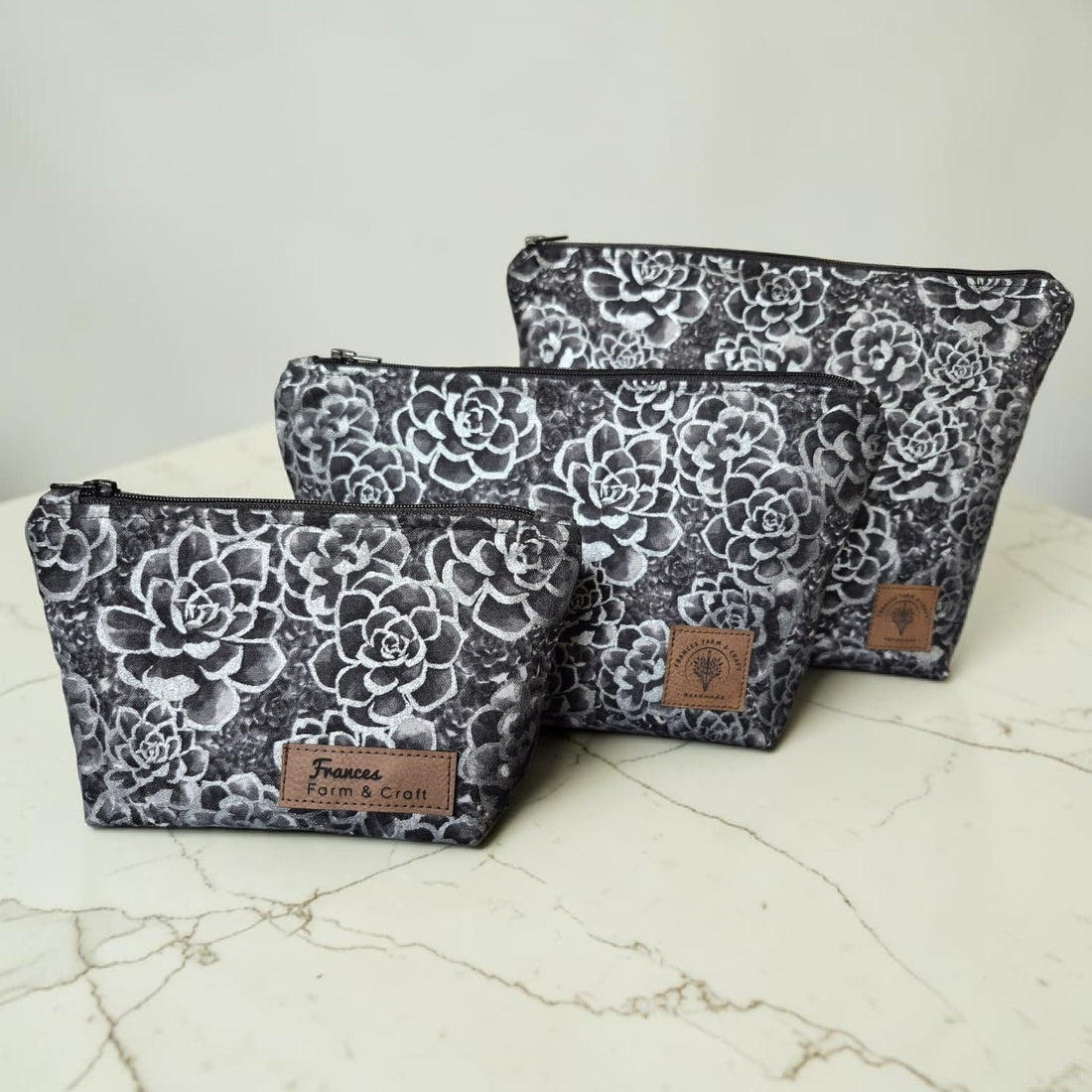 Black with Silver Flowers - Makeup Bag/ Cosmetic Pouch (Different sizes)