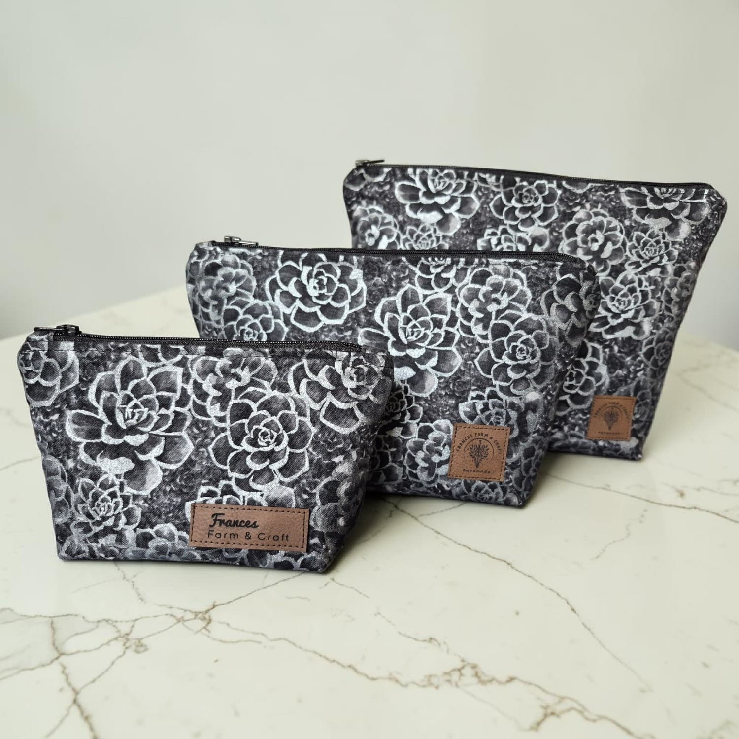 Black with Silver Flowers - Makeup Bag/ Cosmetic Pouch (Different sizes)