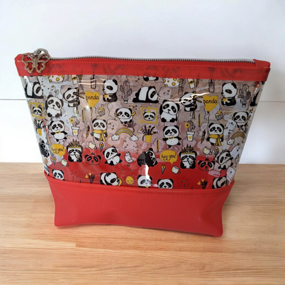 Silly Panda - Vinyl Cosmetic Bag - silver makeup bag, dog bandana, handmade pot holders, Scrunchies, pink makeup bag, Sachet, green cosmetic bag, make up bag green - Frances Farm & Craft, LLC