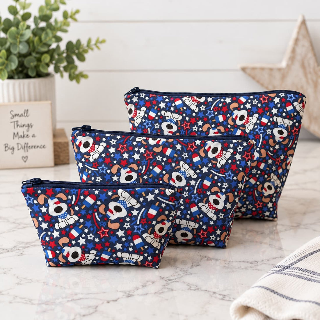 Red, White &amp; Woof - Makeup Bag/ Cosmetic Bag (Different Sizes)