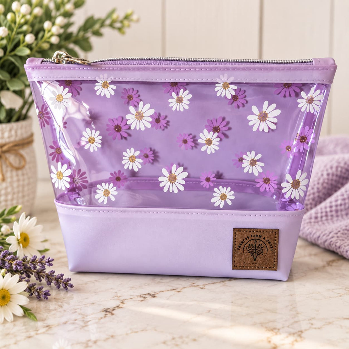 Purple Daisy Vinyl Cosmetic Bag