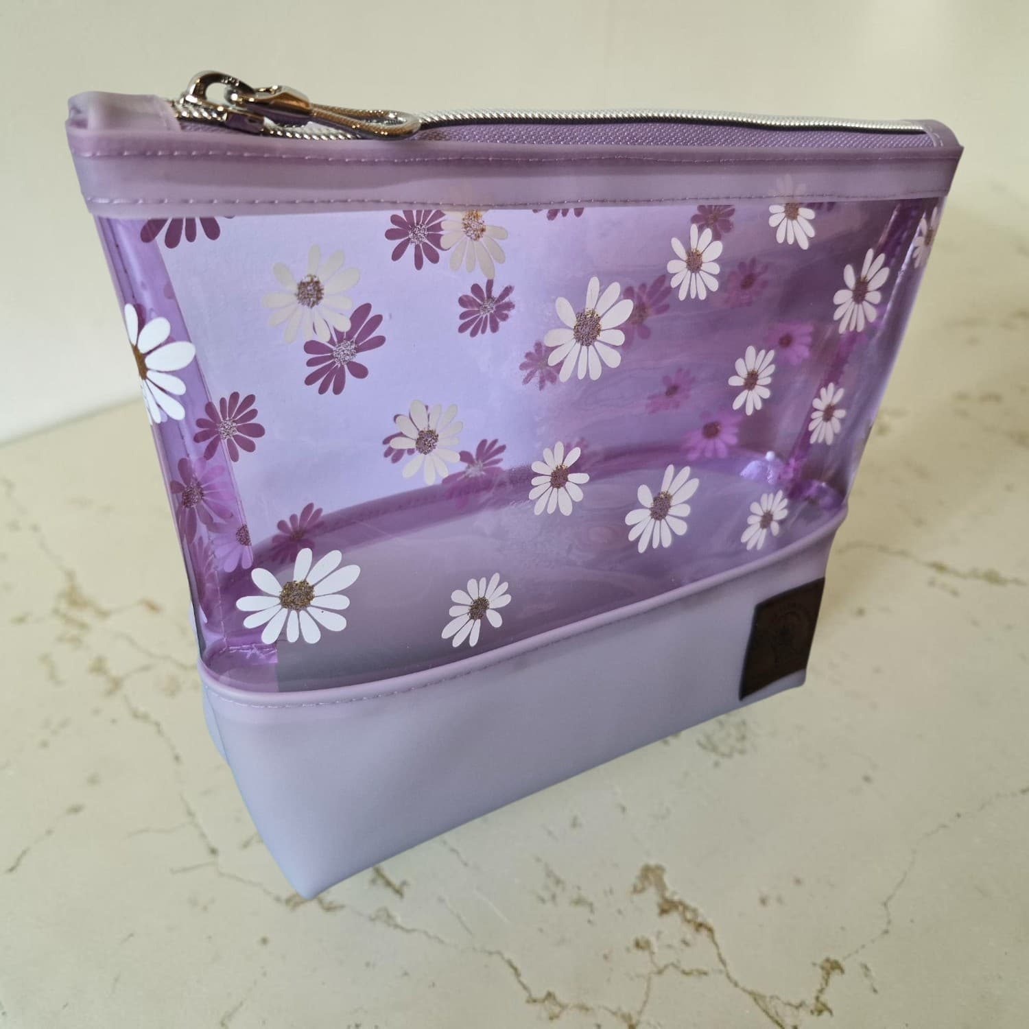 Purple Daisy Vinyl Cosmetic Bag
