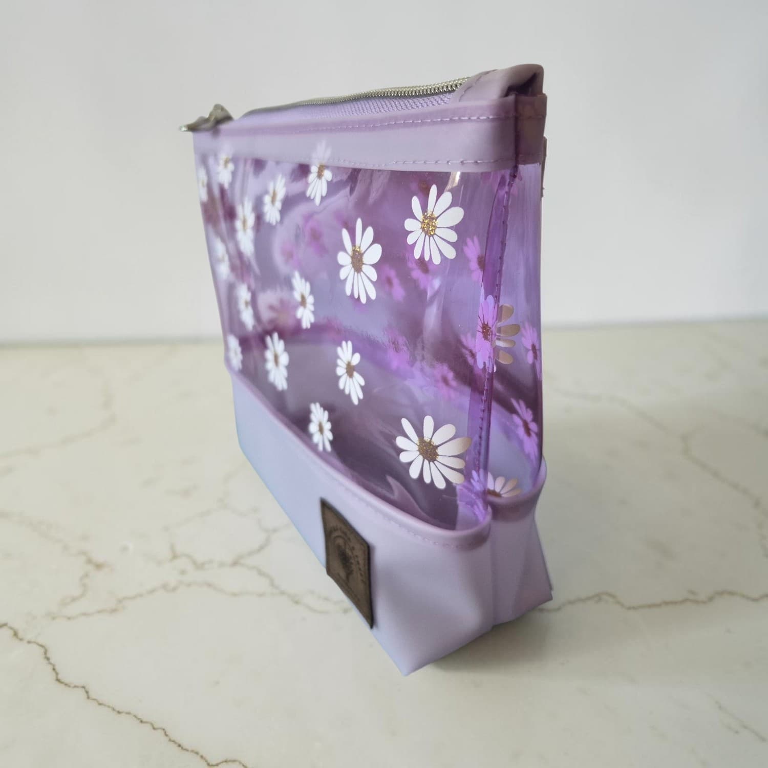 Purple Daisy Vinyl Cosmetic Bag