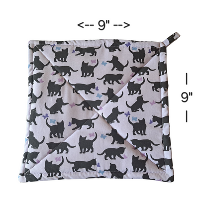 Cats & Butterflies - Pot Holders (Set of 2) - silver makeup bag, dog bandana, handmade pot holders, Scrunchies, pink makeup bag, Sachet, green cosmetic bag, make up bag green - Frances Farm & Craft, LLC