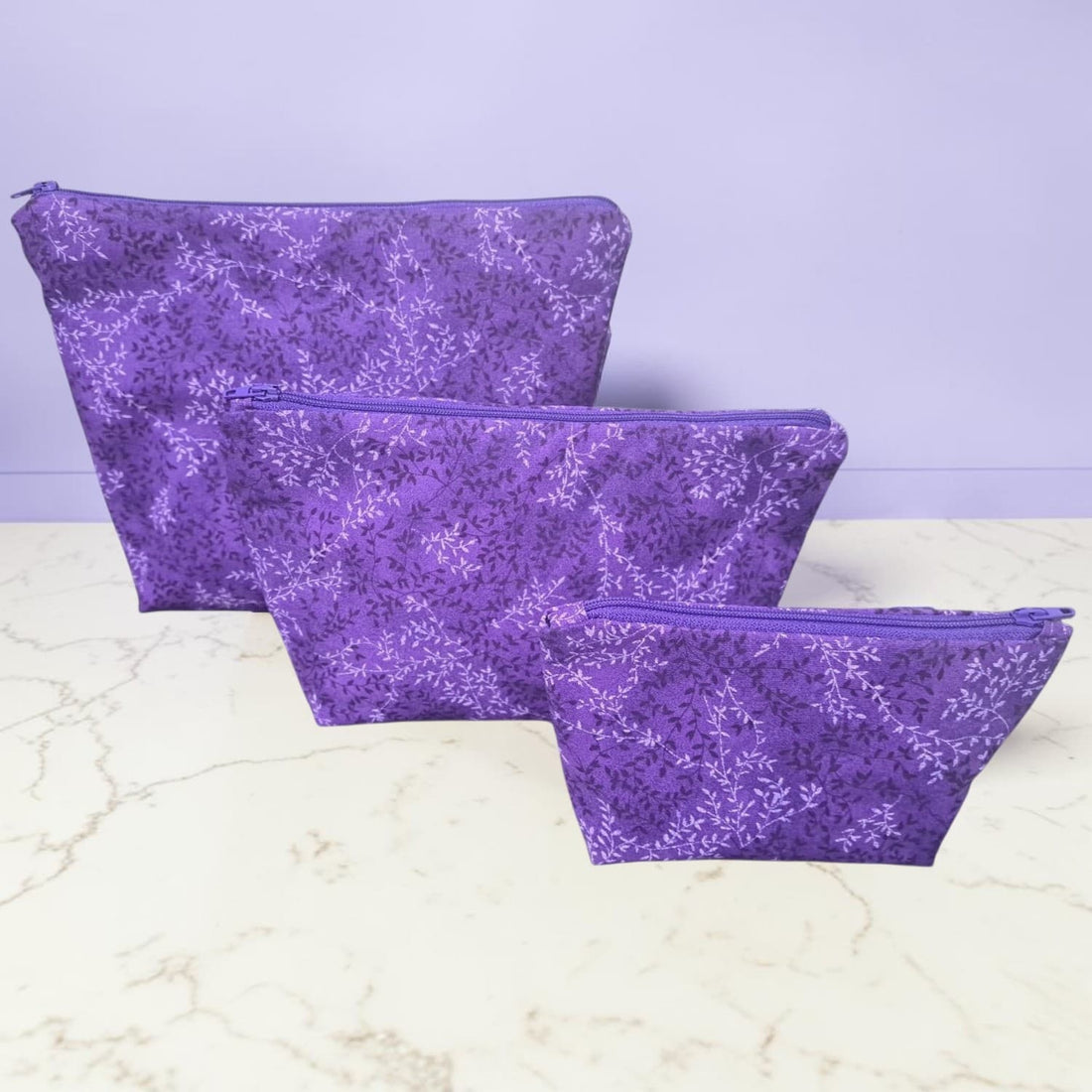 Purple with Leaves - Makeup Bag/ Cosmetic Pouch (Different Sizes)
