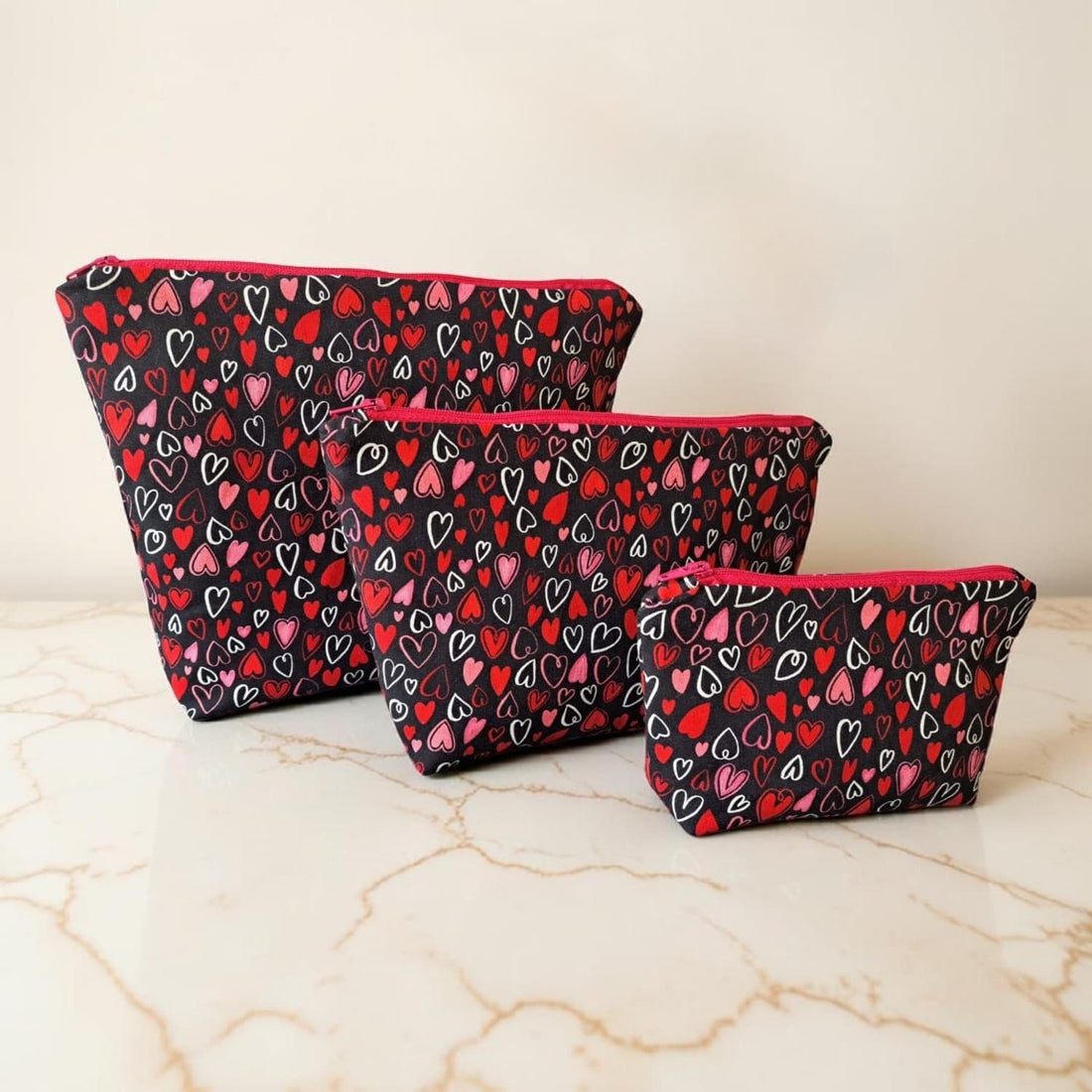 Hearts - Makeup Bag/ Cosmetic Pouch (Different Sizes)