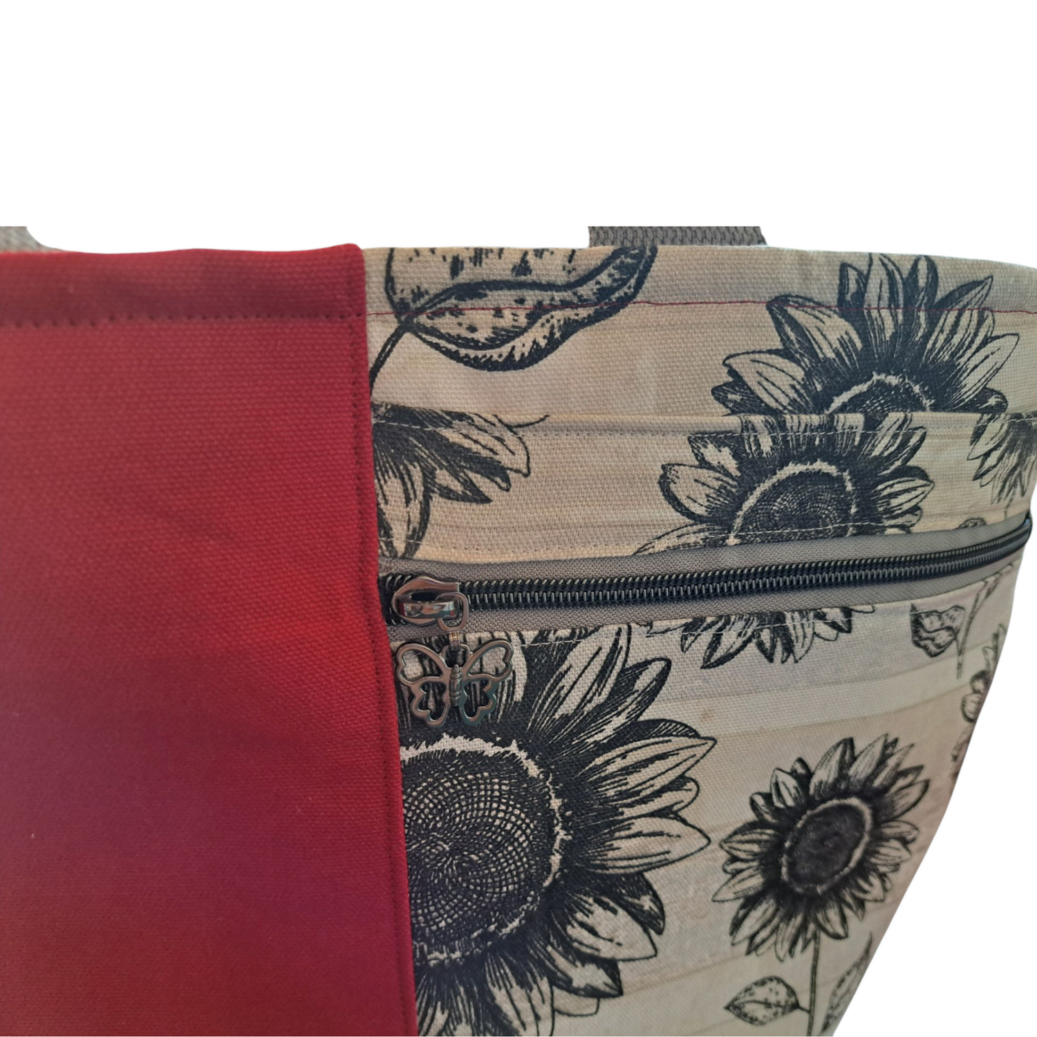 Red Sunflower - Tote Bag - silver makeup bag, handmade pot holders, natural body lotion, loofah goat milk soap, cosmetic bag, handmade bags, purse - Frances Farm &amp; Craft, LLC