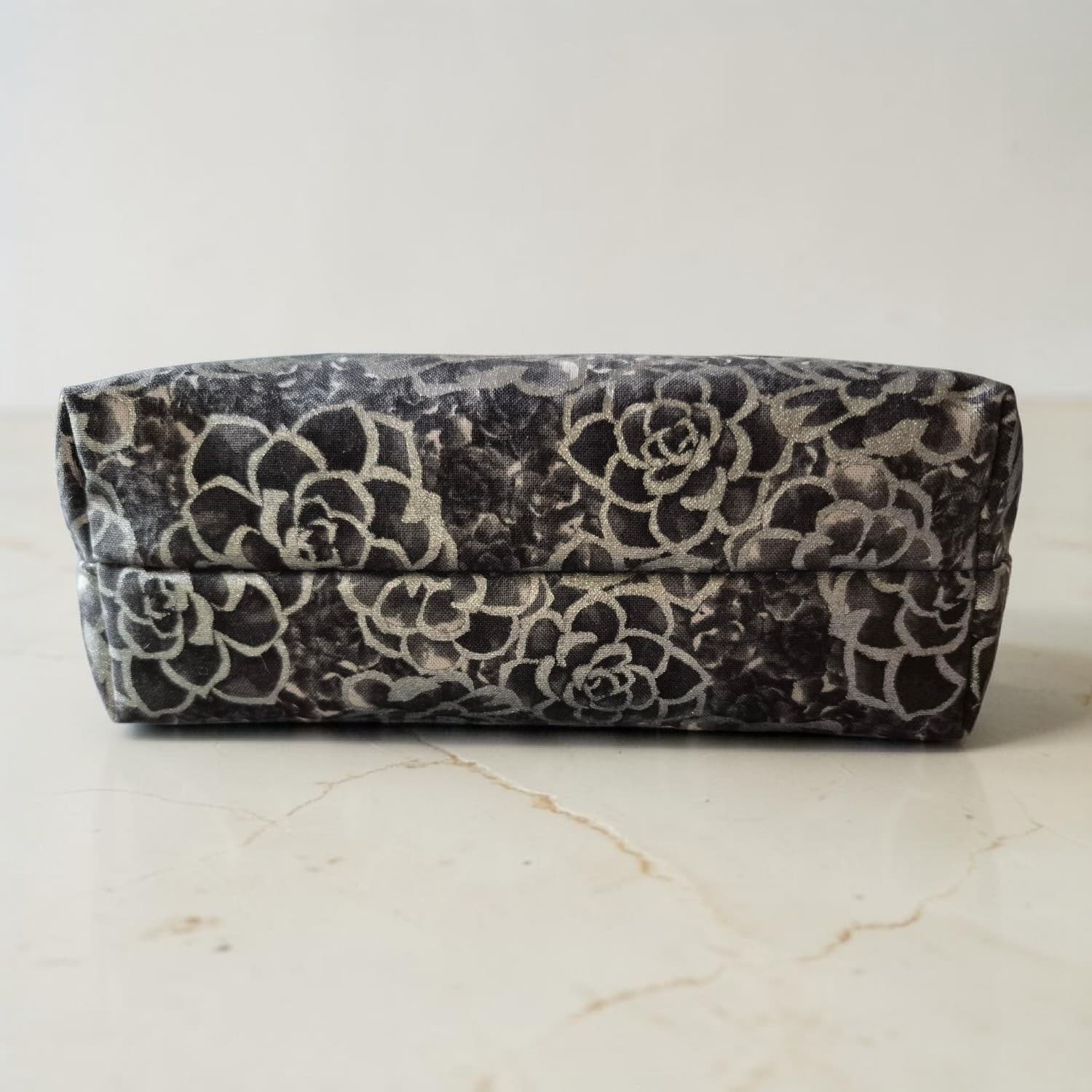 Black with Silver Flowers - Makeup Bag/ Cosmetic Pouch (Different sizes)