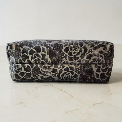 Black with Silver Flowers - Makeup Bag/ Cosmetic Pouch (Different sizes)
