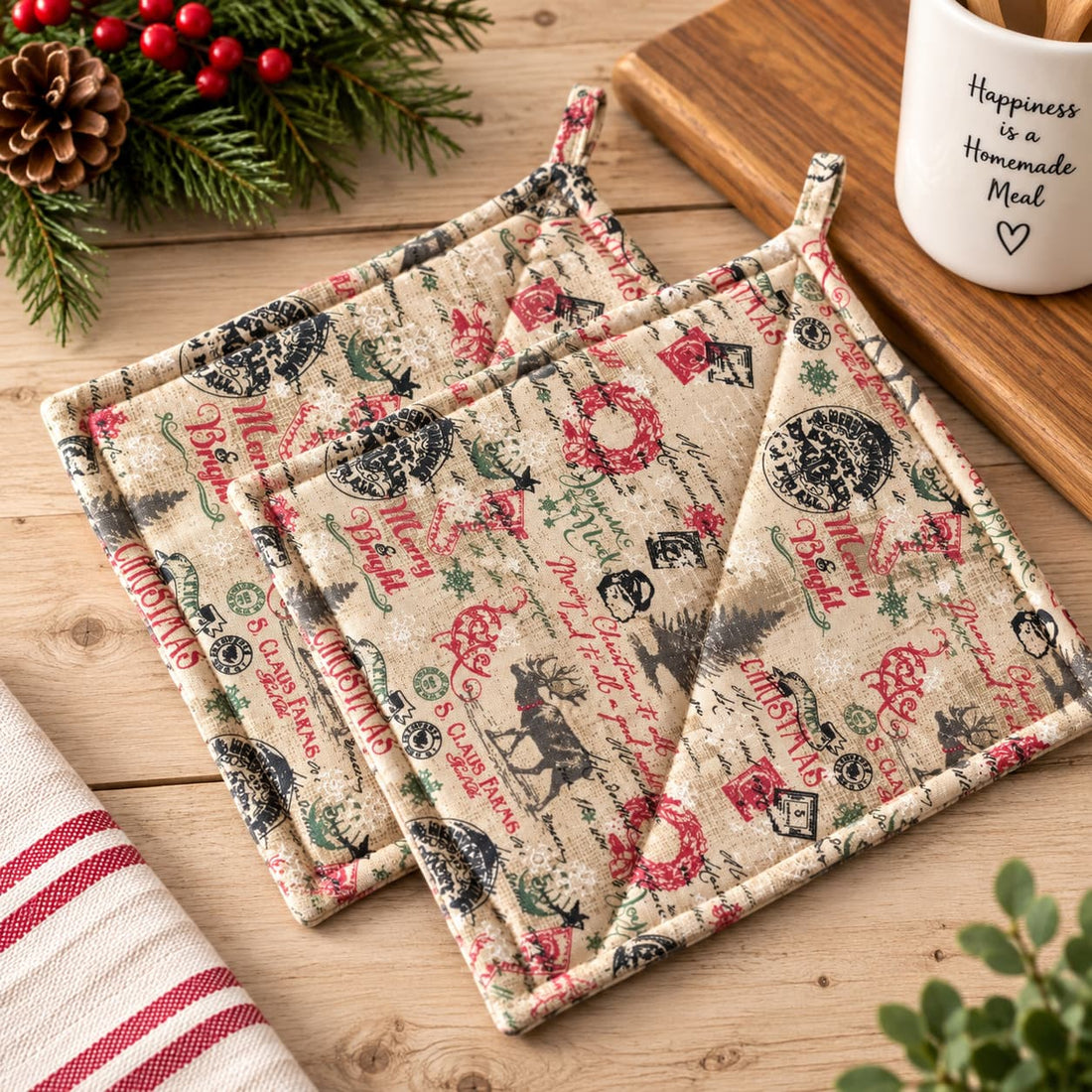 Vintage Christmas Pot Holder Set