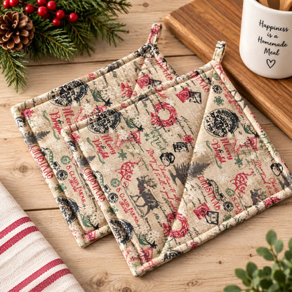 Vintage Christmas Pot Holder Set