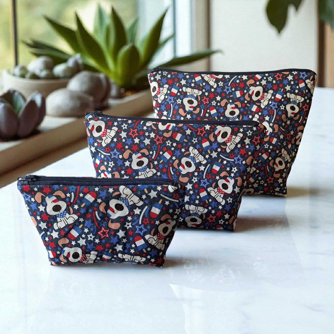 Star Spangled Puppy - Makeup Bag/ Cosmetic Bag (Different Sizes)