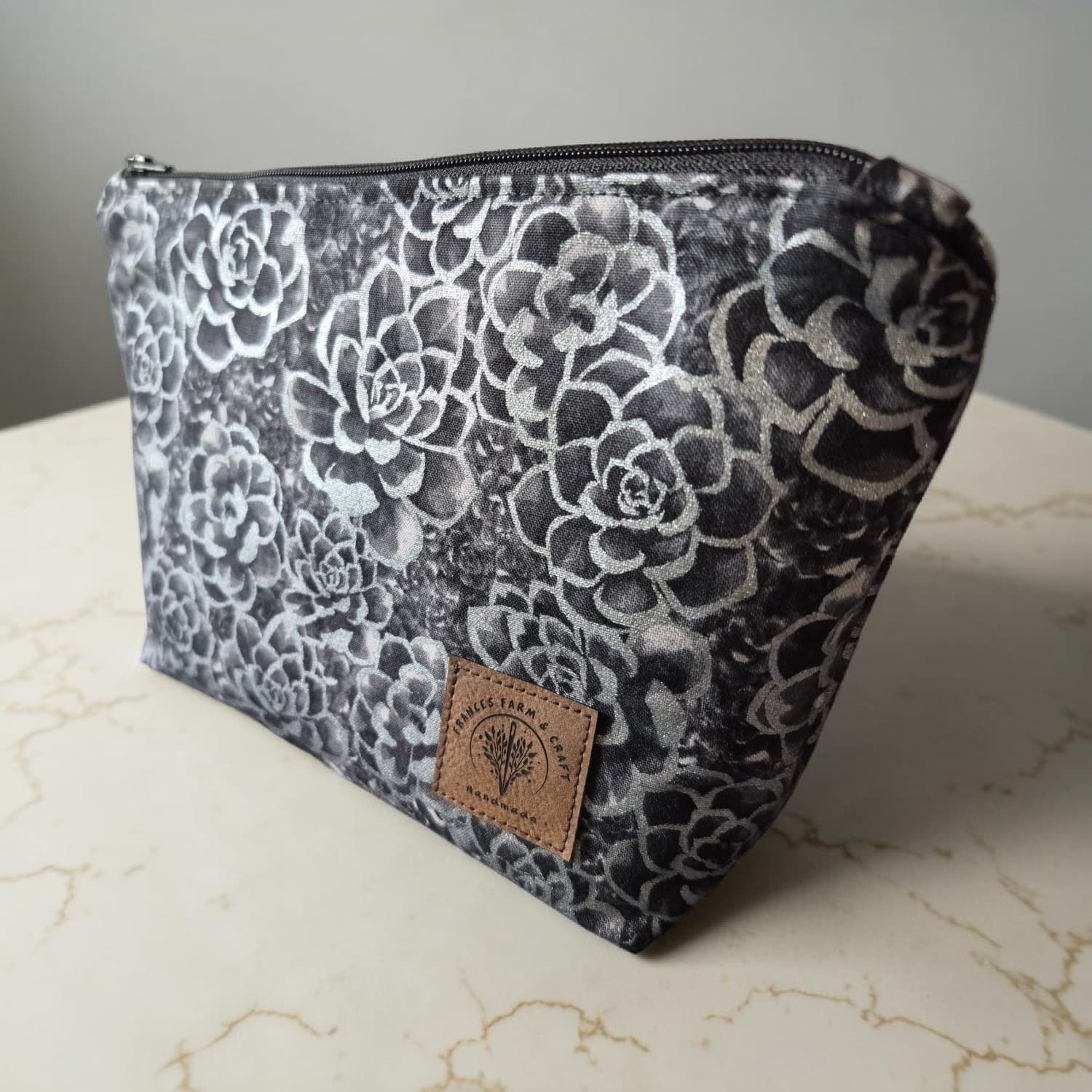 Black with Silver Flowers - Makeup Bag/ Cosmetic Pouch (Different sizes)